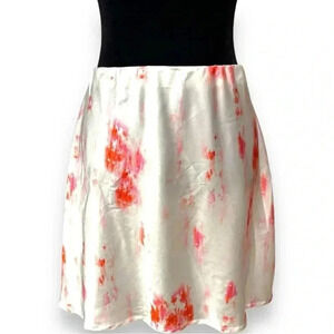 Boohoo NWT Size 10 Satin Tie-dye White and Pink Elastic Waist A-Line Miniskirt